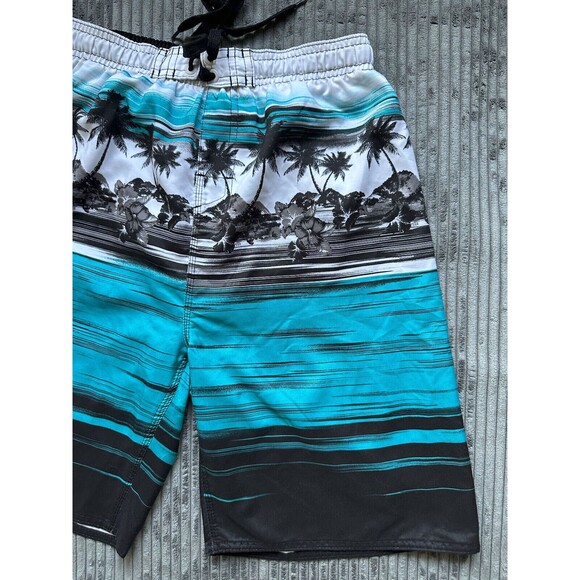 Burnside Boys Swim Trunks Small Board Shorts Palm Tree Blue White Black Tropical - Picture 10 of 12